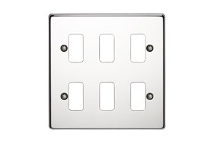 6 Gang Flush Grid Cover Plate Polished Stainless Steel Finish