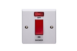 45A 1 Gang Double Pole Control Switch With Neon Indicator Printed 'Shower'