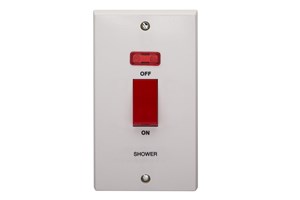 45A 2 Gang Vertical Double Pole Control Switch With Neon Indicator Printed 'Shower'