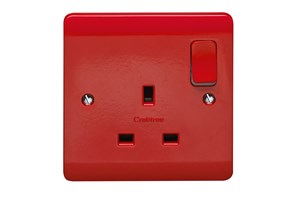 13A 1 Gang Double Pole Switched Socket All Red With LED Clean Earth