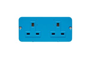 13A 2 Gang Unswitched Socket Interior, Blue, Clean Earth