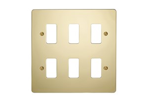 6 Gang Flat Plate Grid Cover Plate Polished Brass Finish
