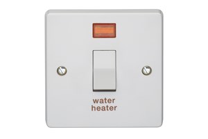 20A 1 Gang Double Pole Switch With Neon Printed 'Water Heater'