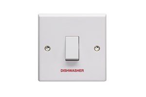 20A 1 Gang Double Pole Control Switch Printed 'Dishwasher'