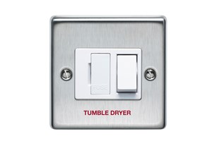 13A Double Pole Switched Fused Connection Unit Printed 'Tumble Dryer' Stainless Steel Finish