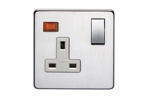 13A 1 Gang Double Pole Switched Socket With Neon Satin Chrome Finish