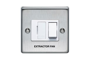 13A Double Pole Switched Fused Connection Unit Printed 'Extractor Fan' in Black Stainless Steel Finish