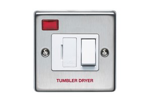 13A Double Pole Switched Fused Connection Unit With Neon Printed 'Tumble Dryer' Stainless Steel Finish